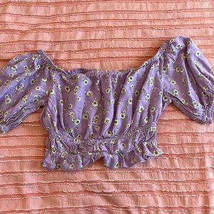 Purple And Yellow flower off-the shoulder top🌻💜